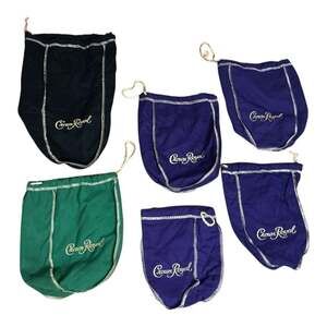 💟Lot of 6 Crown Royal Drawstring Bags Purple Black and Green